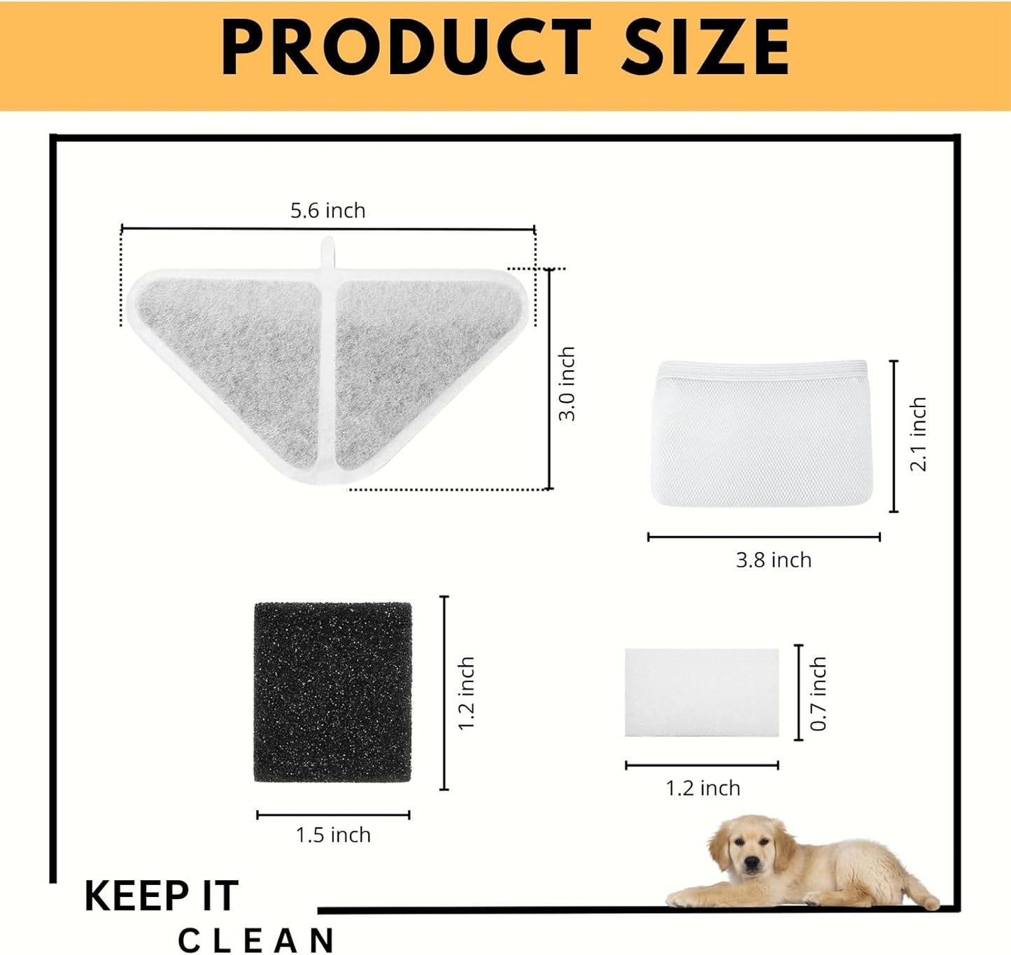 Nispira Pet Fountain Filter Replacements for Kastty 230oz/7L GISOFIK Dog Cat Water Fountain, 5-Layer Filtration System for Clean and Fresh Water, 6 Pack