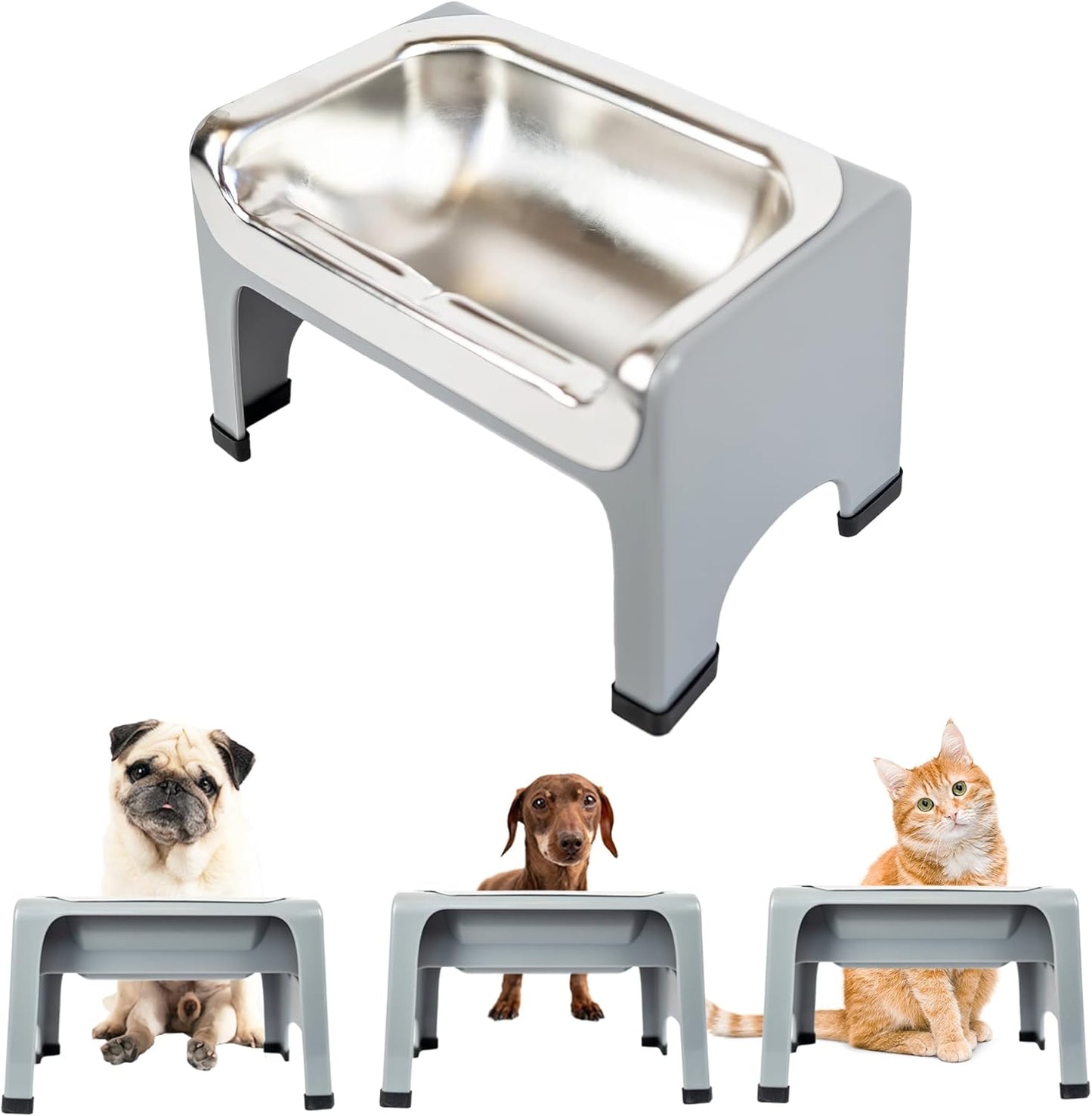 Fluff Trough 7.25 Inch Tall Elevated Dog Bowls for Medium & Small Dogs – Stainless Steel Raised Dog Bowl with Stand Holds 2 Cups of Pet Food – Vet Recommended, Dishwasher Safe Dog Feeder Station