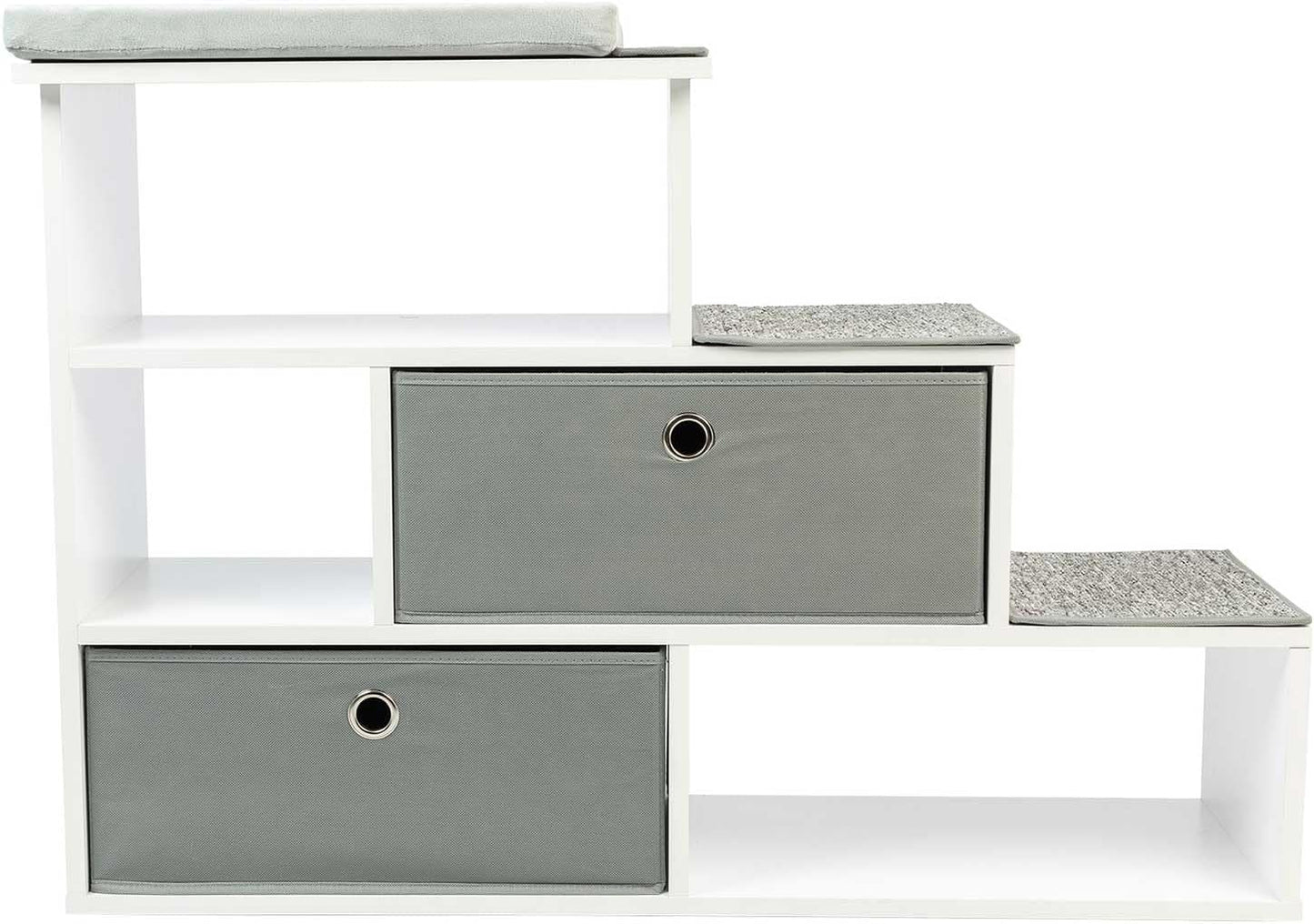 PetFusion Pet Step Window Perch Bookshelf w/ Storage Baskets 28” Tall Dog and Cat Perch, 8” Stair Height Multi-Functional Modern Furniture w/ Carpeted Step Pads & 1” Thick Premium Foam Pad