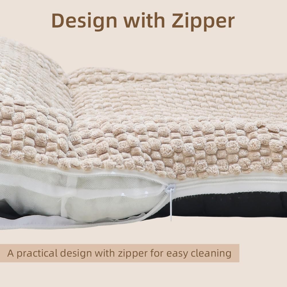 Washable Dog Bed Mat, Soft Dog Cushion with Side Zip, Anti-Slip Cat Bed Pad with Bolster Around, Pet Sleeping Mat for Cat, Small, Medium Dogs, Dryer Friendly (29.5 * 21.6in)