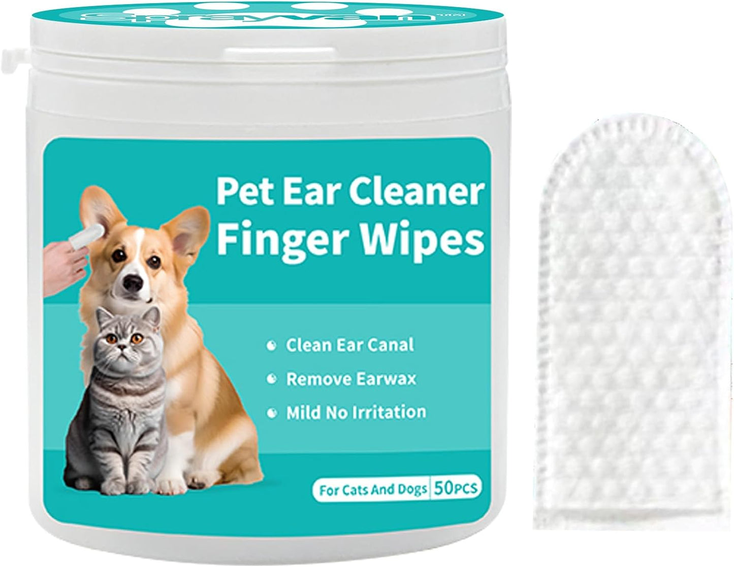 Dog & Cat Ear Cleaning Wipes – Finger-Sleeve Design for Gentle Cleaning | Removes Ear Wax, Dirt, and Debris | 50 Count Pet Grooming Wipes