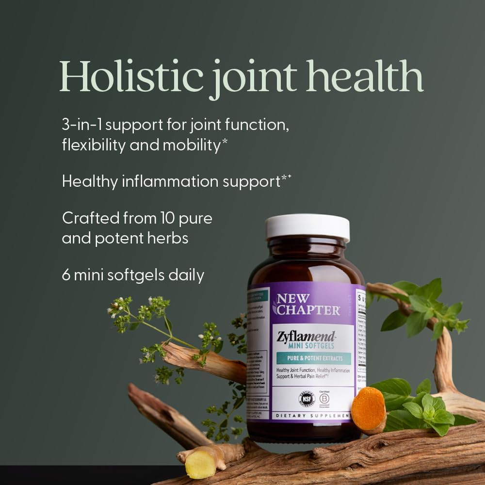 New Chapter Zyflamend™ Mini Softgels, Joint Supplement & Herbal Pain Relief – with Turmeric, Ginger & Green Tea - for Healthy Inflammation Response, Mobility & Flexibility, 180 mini softgels