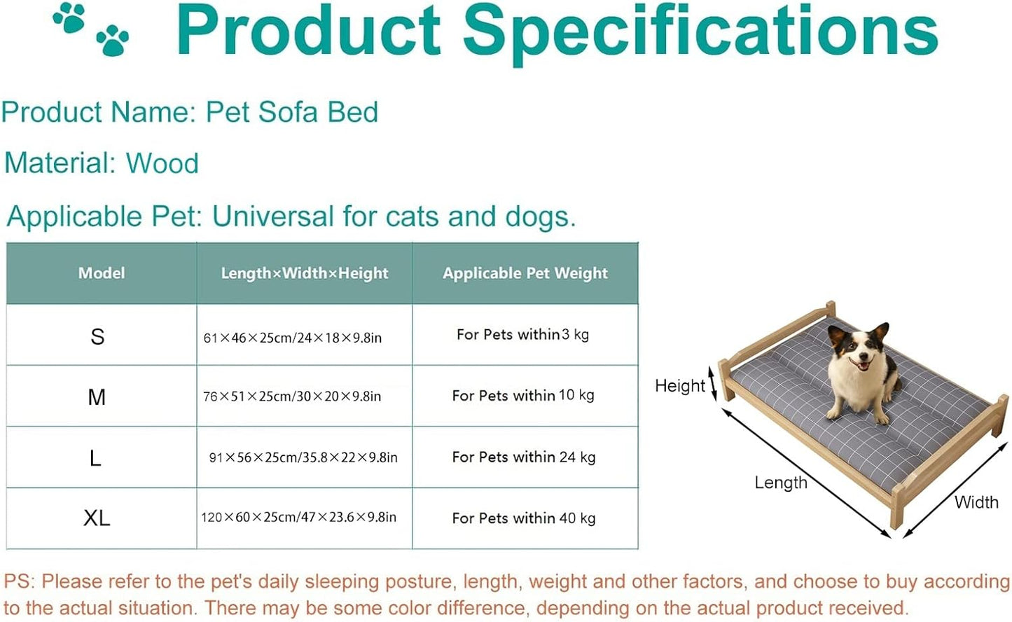 Pet Bed Wooden Raised Dogs Cot with Grey Mattress, Orthopedic Joint Relief Elevated Pet Cat Bed Frame, for Indoor, Outdoor, Training, Easy Assemble (Size : L-91x56x25cm/35.8x22x9.8) ()