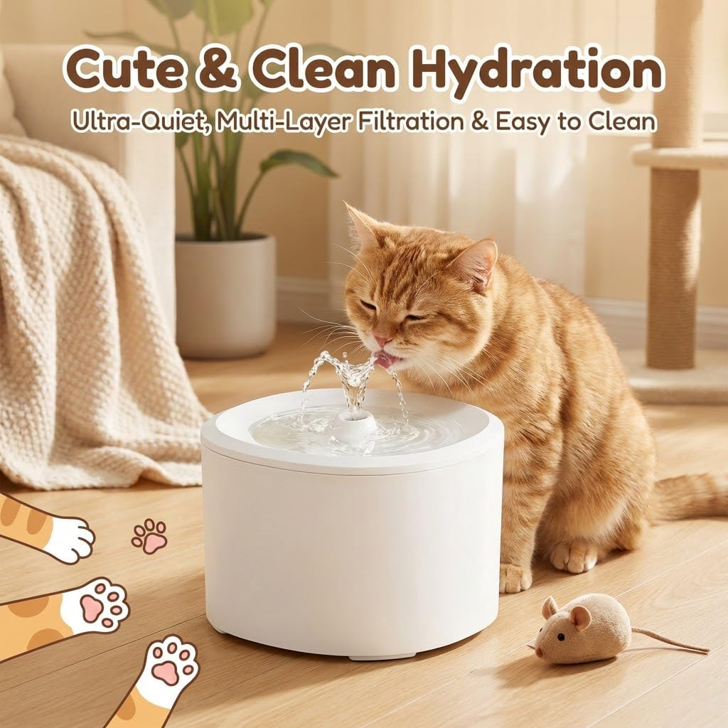 Cat Water Fountain, 84oz/2.5L Automatic Pet Drinking Fountain with 3 Filters & Pump, Ultra-Quiet Circulating Cat Fountain, Encourages Hydration for Cats, Small Dogs(USB Interface)