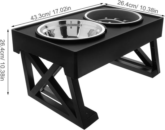Milisten Elevated Cat and Dog Bowls Set Stainless Steel Slow Feeder with Adjustable Stand Non-tip Raised Food and Water Dish for Small Dogs and Puppies