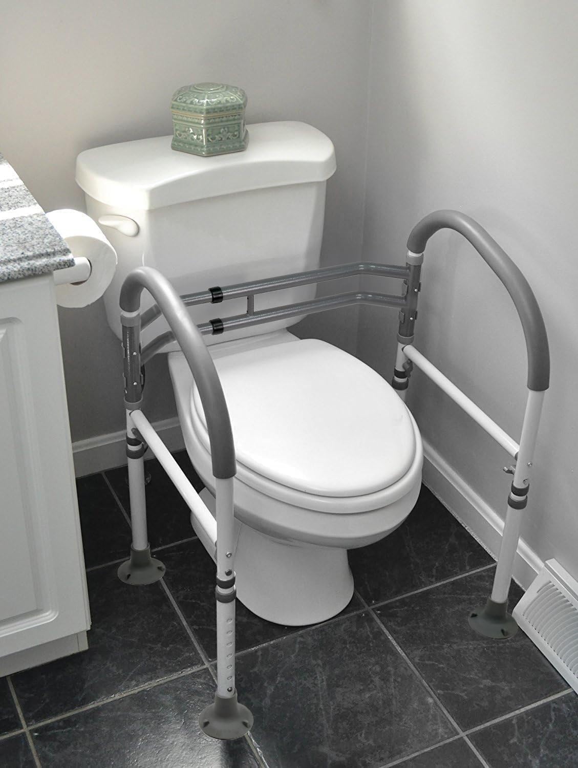 Vaunn Medical Deluxe Adjustable and Foldable Toilet Safety Frame, Bathroom Handrail Assist Grab Bar Handle (Gray, Adjustable Width and Height)