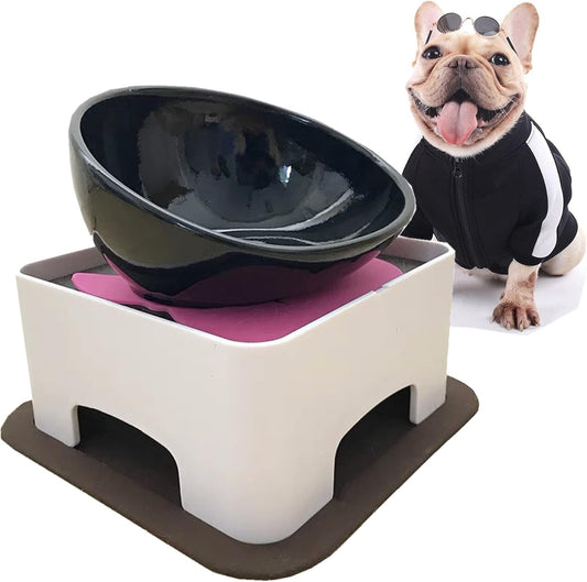 Bulldog Bowl Ceramic Dog Food Bowl-Replacement Bowl（Only Bowl, no Stand -1.5 Cup (Black)