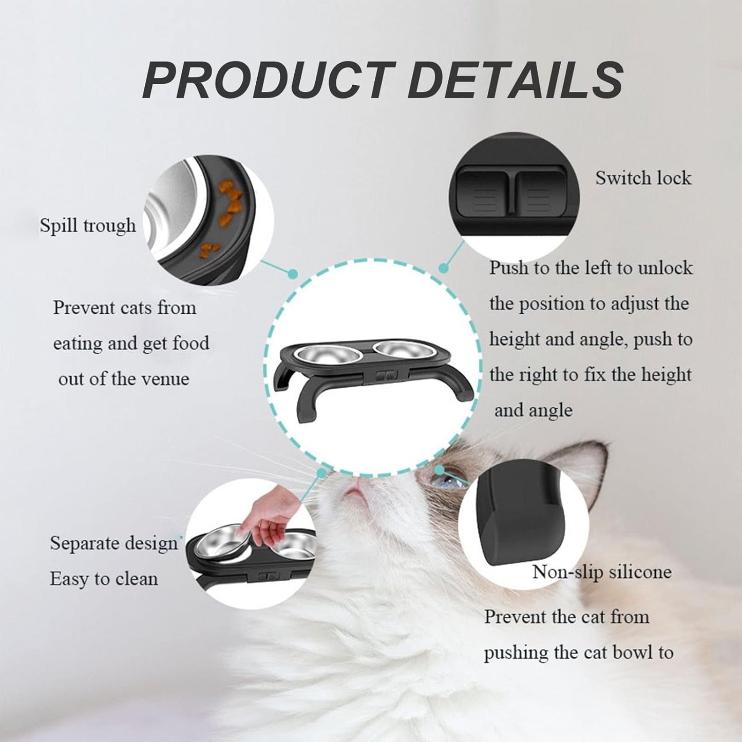Elevated Dog Bowls, Raised Cat Bowl Stand Feeder with 3 Adjustable Heights, Durable Dog Food Bowl with 2 Stainless Steel Food and Water Bowls for Pets Puppy Medium Dogs Cats