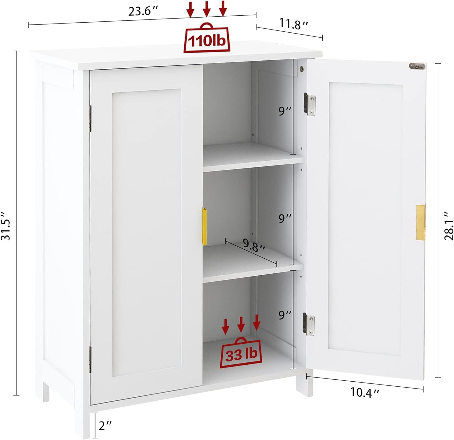 TaoHFE White Bathroom Storage Cabinet,Bathroom Cabinets Freestanding with 2 Doors,Towel Cabinet for Bathrooms,Restroom Cabinets,Small Storage Cabinet for Office,Restaurant,Living Room