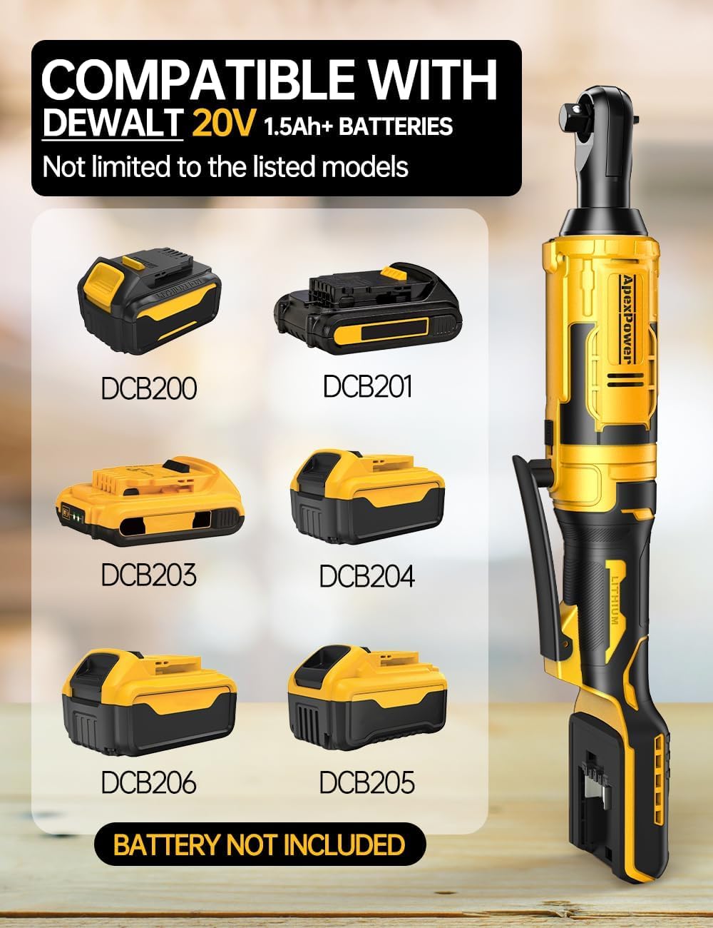 3/8 Inch Cordless Ratchet Wrench for DEWALT 20V Battery, 88Ft-Lbs, 0-400RPM, Electric Ratchet Wrench Set w/Variable Speed Trigger, Reinforced Head, R&F Switch, 7 Sockets,3/8" to 1/4" Adapter