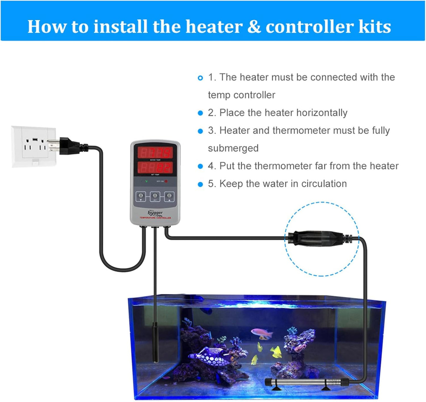 hygger 802 Aquarium Titanium Heater Rod Fish Tank Heating Element Replacement Heater Tube (Controller Excluded) 200W