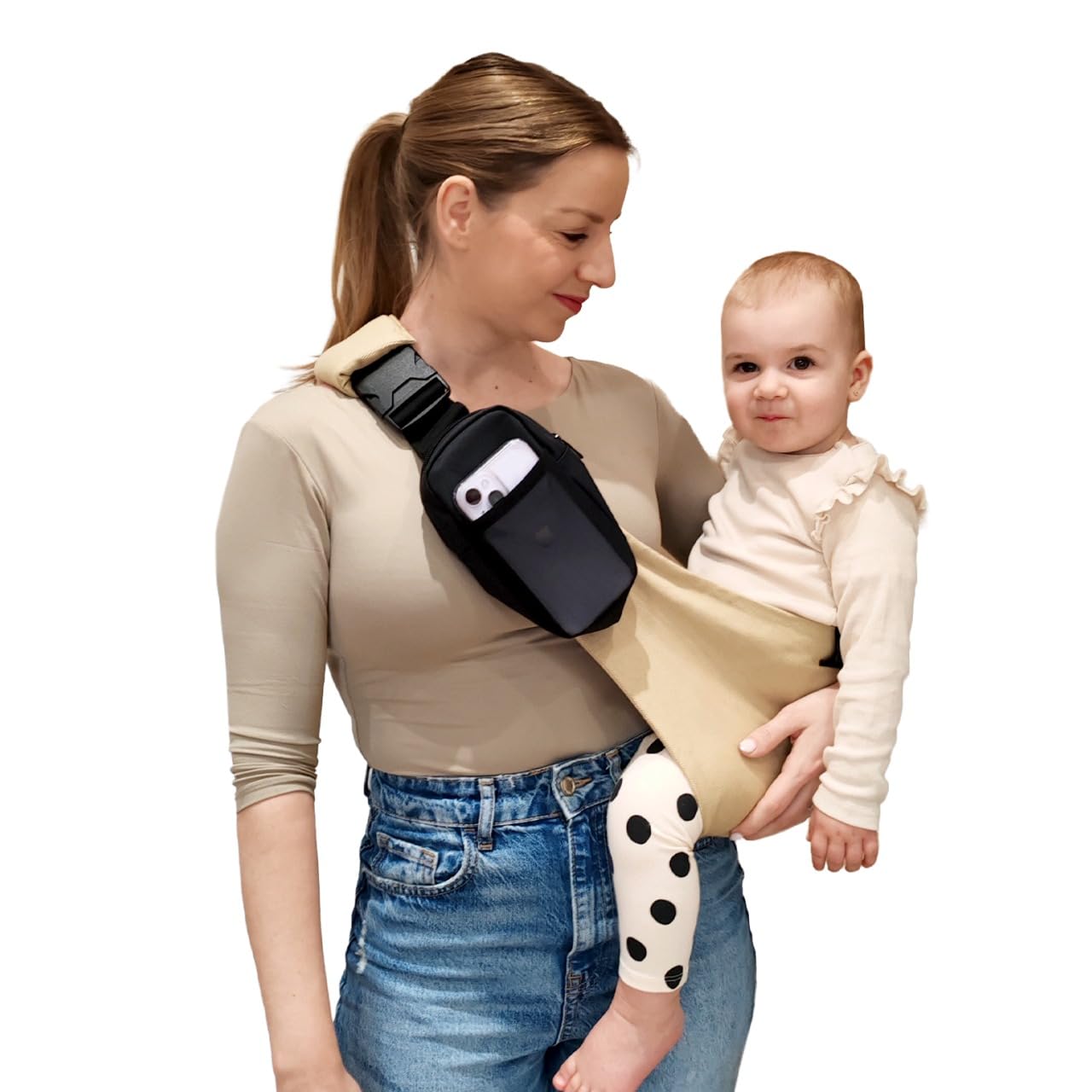 LizaBloom Baby Sling Carrier, Toddler Carrier 15–44 lbs with Adjustable Padded Shoulder Straps, Non-Slip Support, Removable Zippered Pouch, Side Sling Baby Carrier, Lightweight & Travel-Friendly