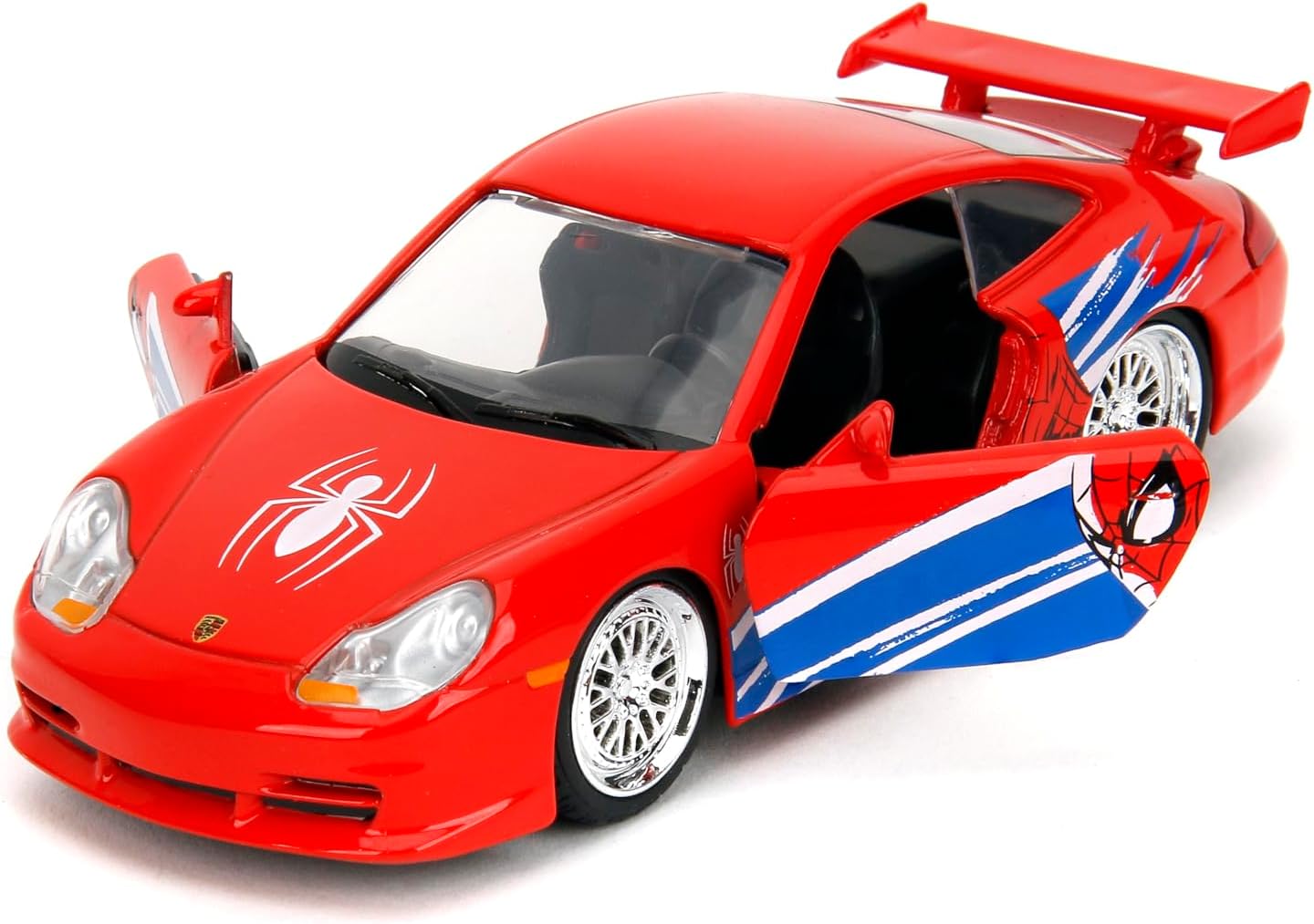 Jada Hollywood Rides Spider-Man Porsche 911 GT3 RS 1:32 – Die-Cast Vehicle Paint, Opening Doors, Marvel Theme – Red/Blue Design for Kids & Collectors