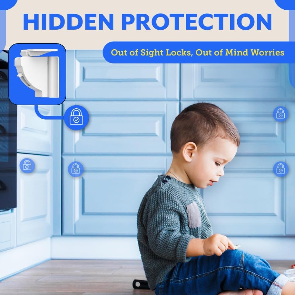 Magnetic Cabinet Locks for Babies (20 Pack Locks with 3 Keys), Eco Baby Baby Proofing Cabinet Locks, Child Locks for Cabinets Drawers Doors, Easy Installation No Tools Required