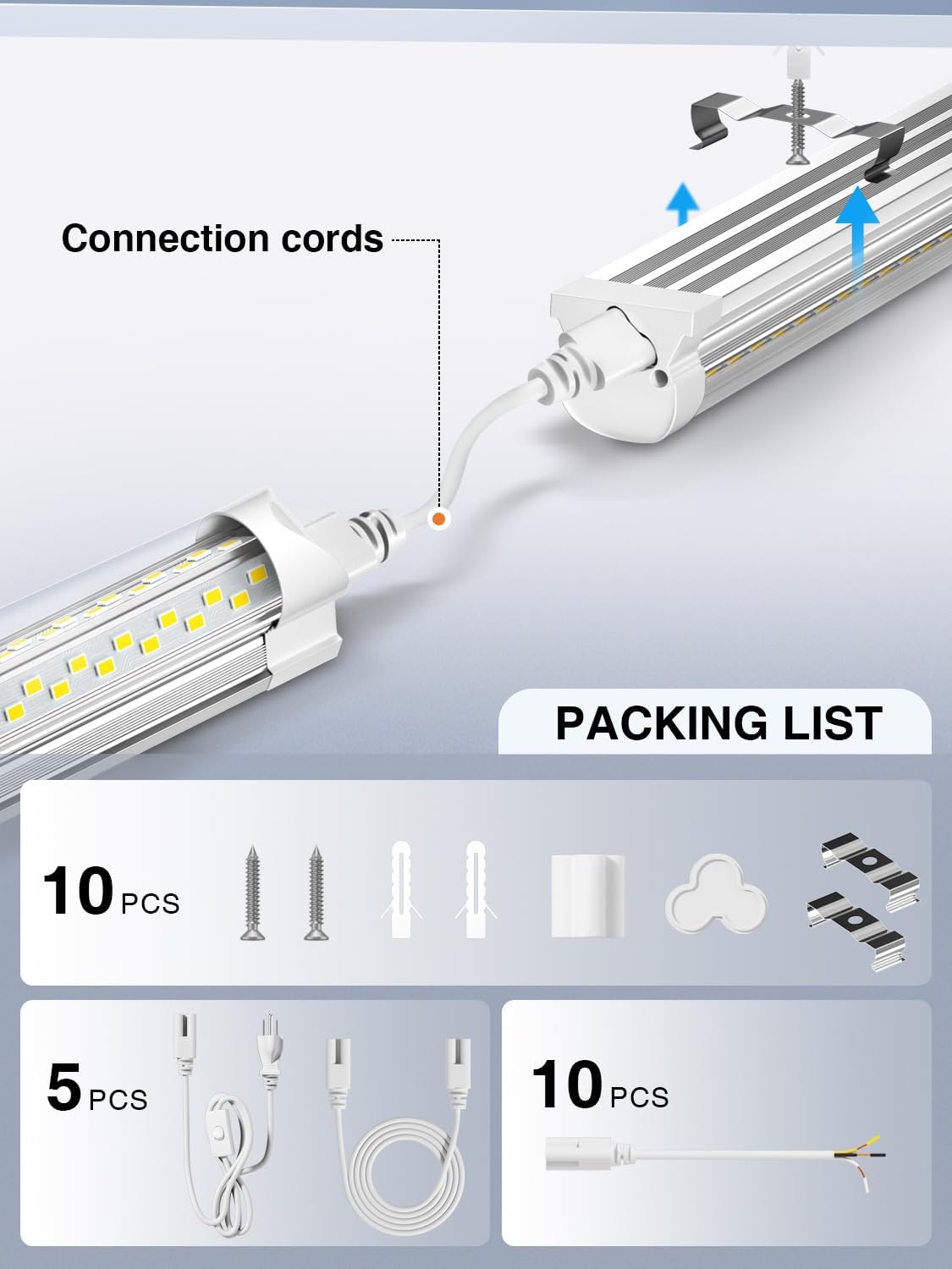6 Pack 50w 4ft Led Shop Light, Super Bright 7500lm 5000k V Shape 4' Led Shop Lights, Linkable 4 Foot Led Shop Lights for Garage Warehouse, Supermarket, Basement, Barn, Storage Area