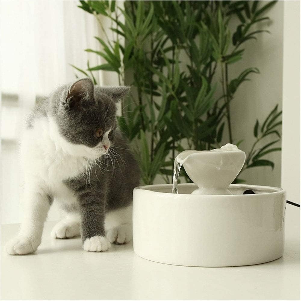 Fountain Ceramics Cat Water Fountain for Drinking, Automatic Circulation Pet Water Dispenser for Cat and Small Dogs Silent Pump Pet Water Dispenser (Color : White)
