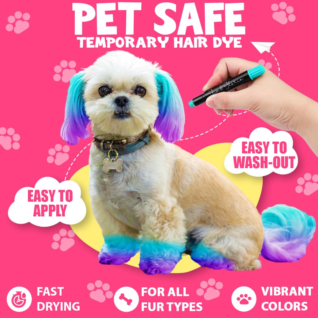 Jim&Gloria Washable Dog Hair Dye Markers, Pet Safe Grooming Kit, Temporary Fur Paint Animal Pens for Small to Large Boy and Girl Puppy Stuff Accessories, Birthday Gifts to Cat Lovers Set of 12 Color