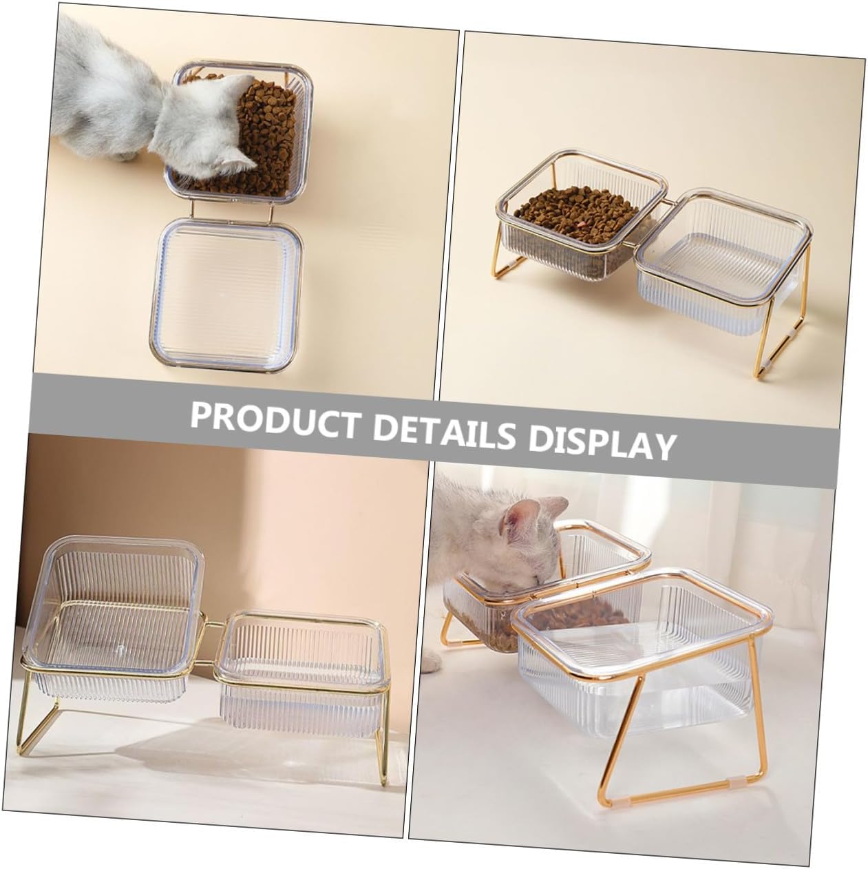 Milisten Elevated Double Raised Cat Bowl with Bowls and Metal Stand, Tilted Design for Spine Protection, Compact Pet Feeding Water Dish for Indoor Cats and Small Dogs