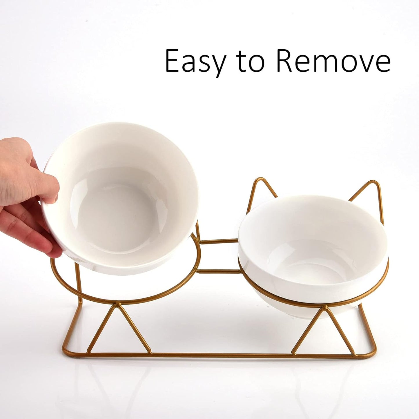 Trosetry Cat Bowls, Double Ceramic Pet Bowls with 15°Tilted Raised Stand for Food and Water, Anti Vomiting Cat Dish Feeder, Perfect for Puppy Cats and Small Dogs(Double Bowls1)