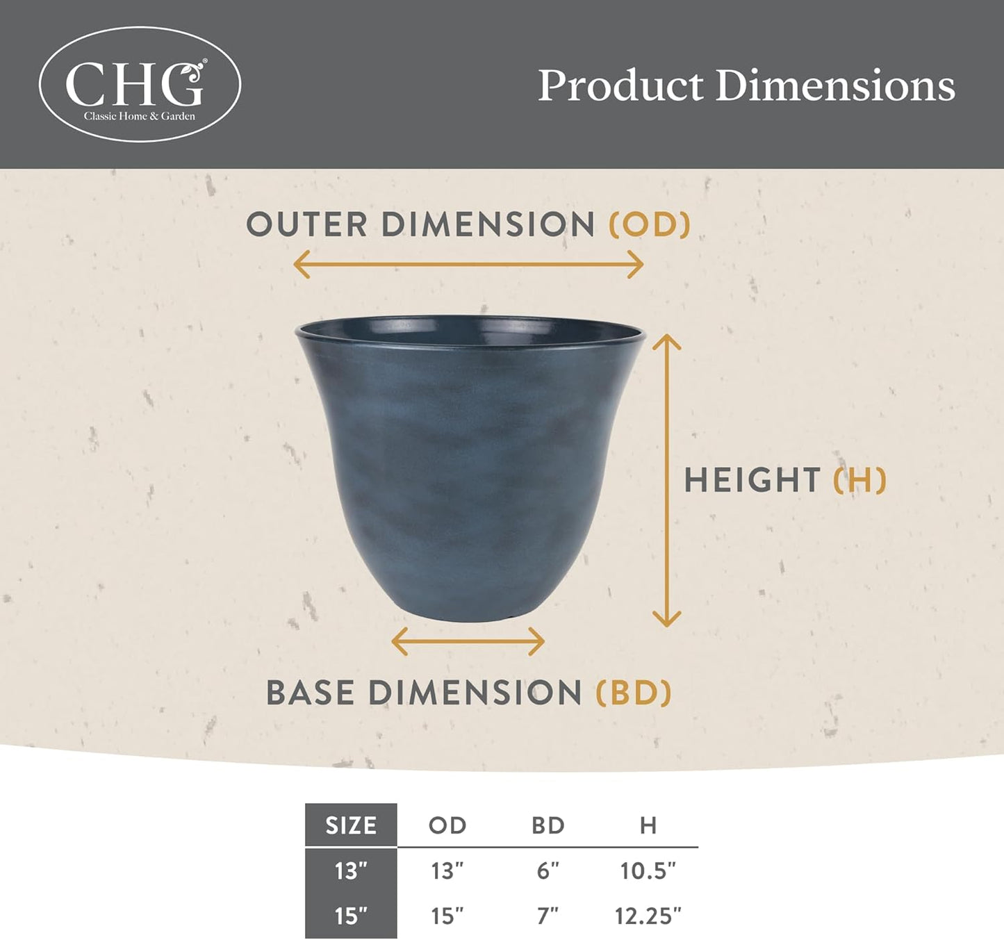 Classic Home and Garden Honeysuckle Flower Pot Garden Planter, 13" Blue Jean (Pack of 2)