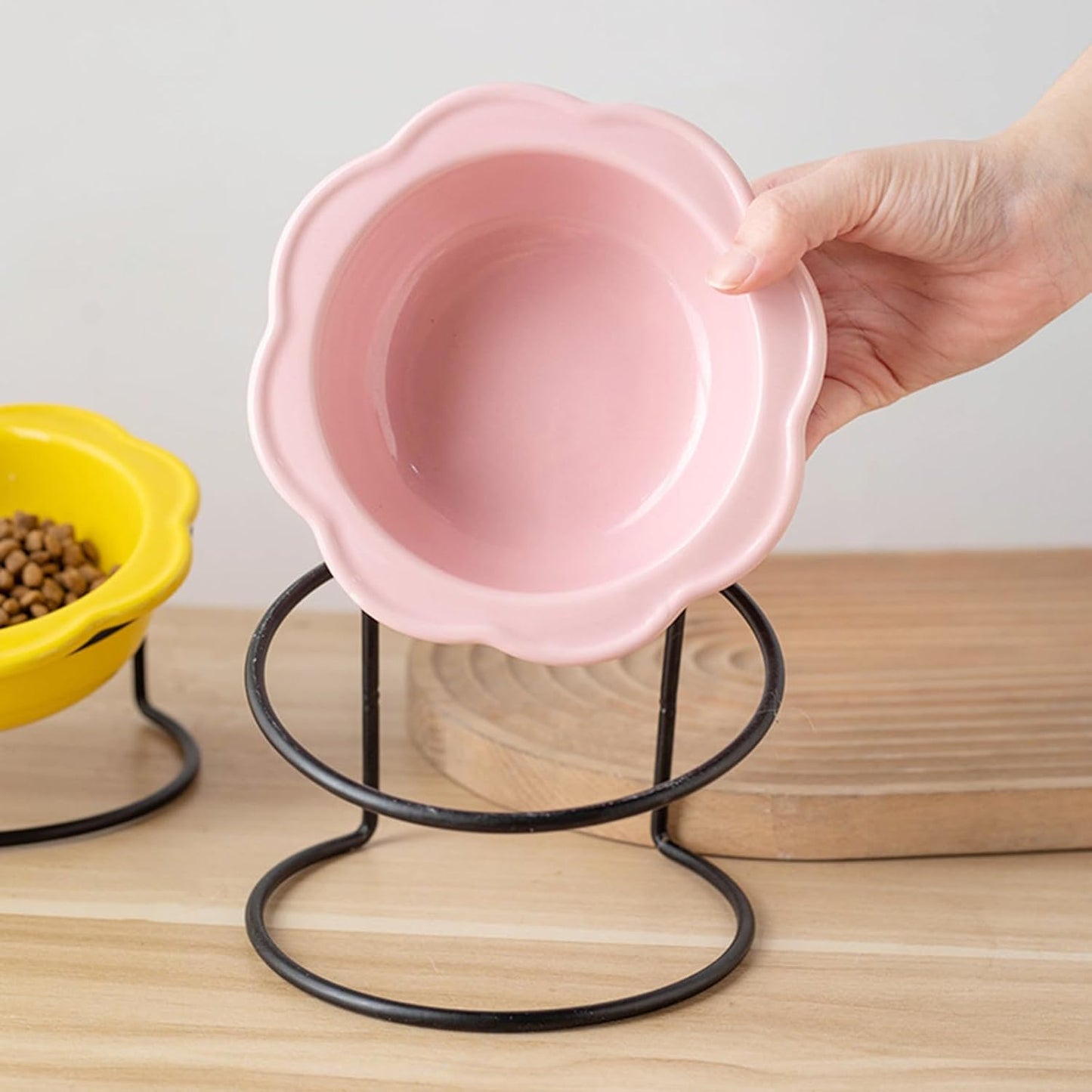 Elevated Ceramic Cats Dish Feeder Bowl with Iron Stand for Kittens Dog Health Eating Home Decors Feeding Watering Supply Elevated Cats Food Water Bowl