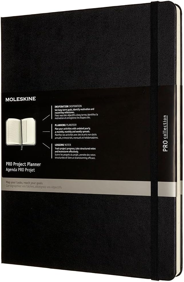 Moleskine PRO Project Planner, Hard Cover, XL (7.5" x 9.5") Black, 288 Pages