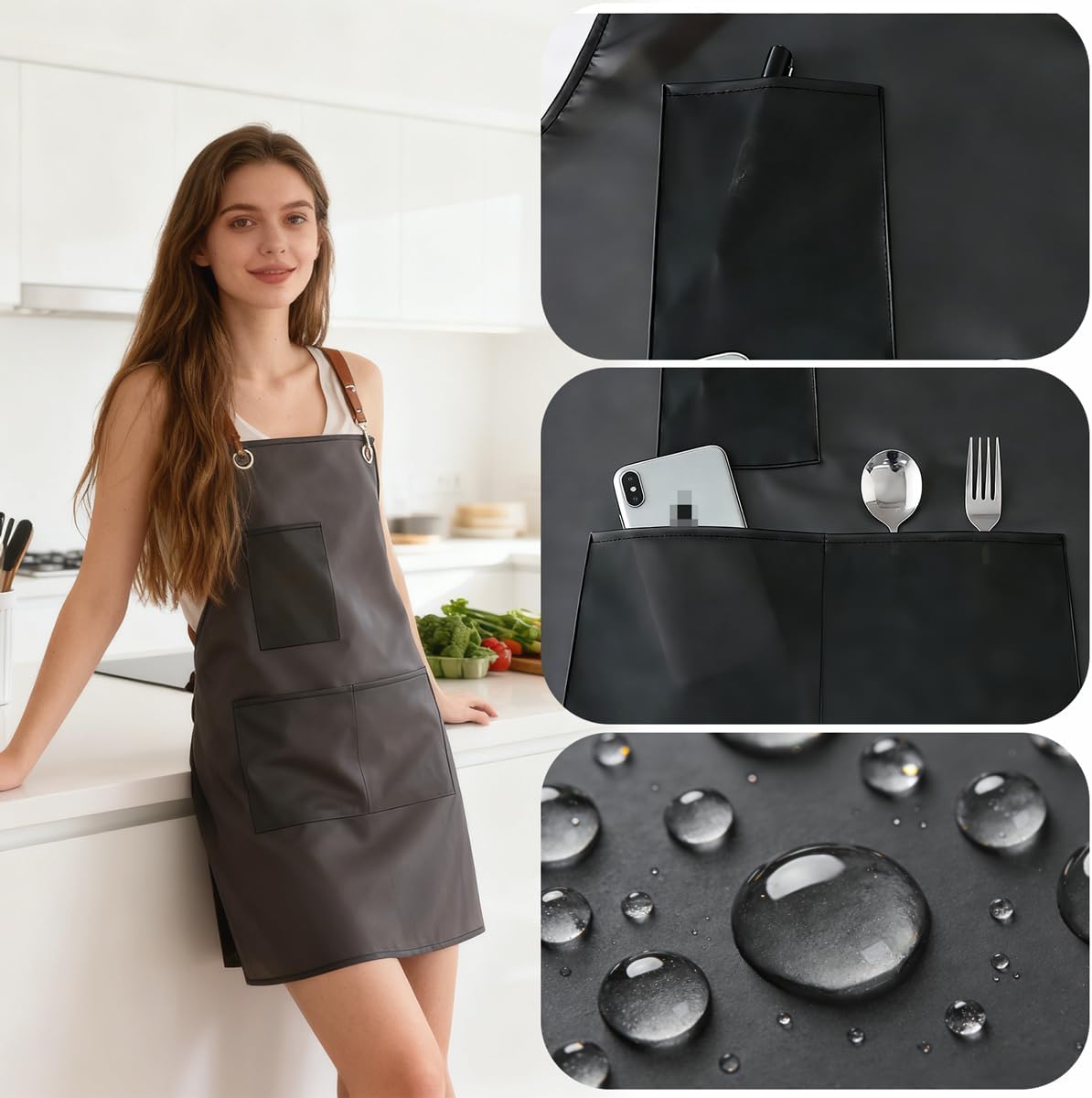 2 Pack Waterproof Translucent Apron with Large Pockets,Cross Back Apron Cooking Apron for Dishwashing,Cleaning Fish,