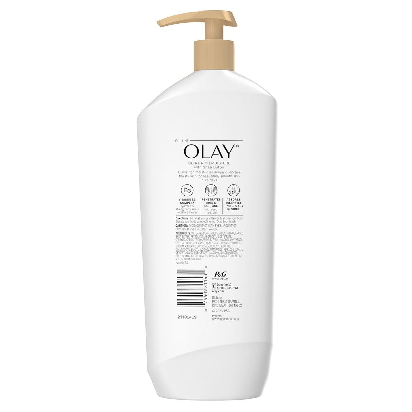 Olay Body Lotion for Women, Ultra Rich Moisture, 24hr Moisturizing & Deep Hydration, Absorbs Instantly, Penetrating Vitamin B3 Complex, For All Skin Types, Shea Butter Scent, 18 fl oz
