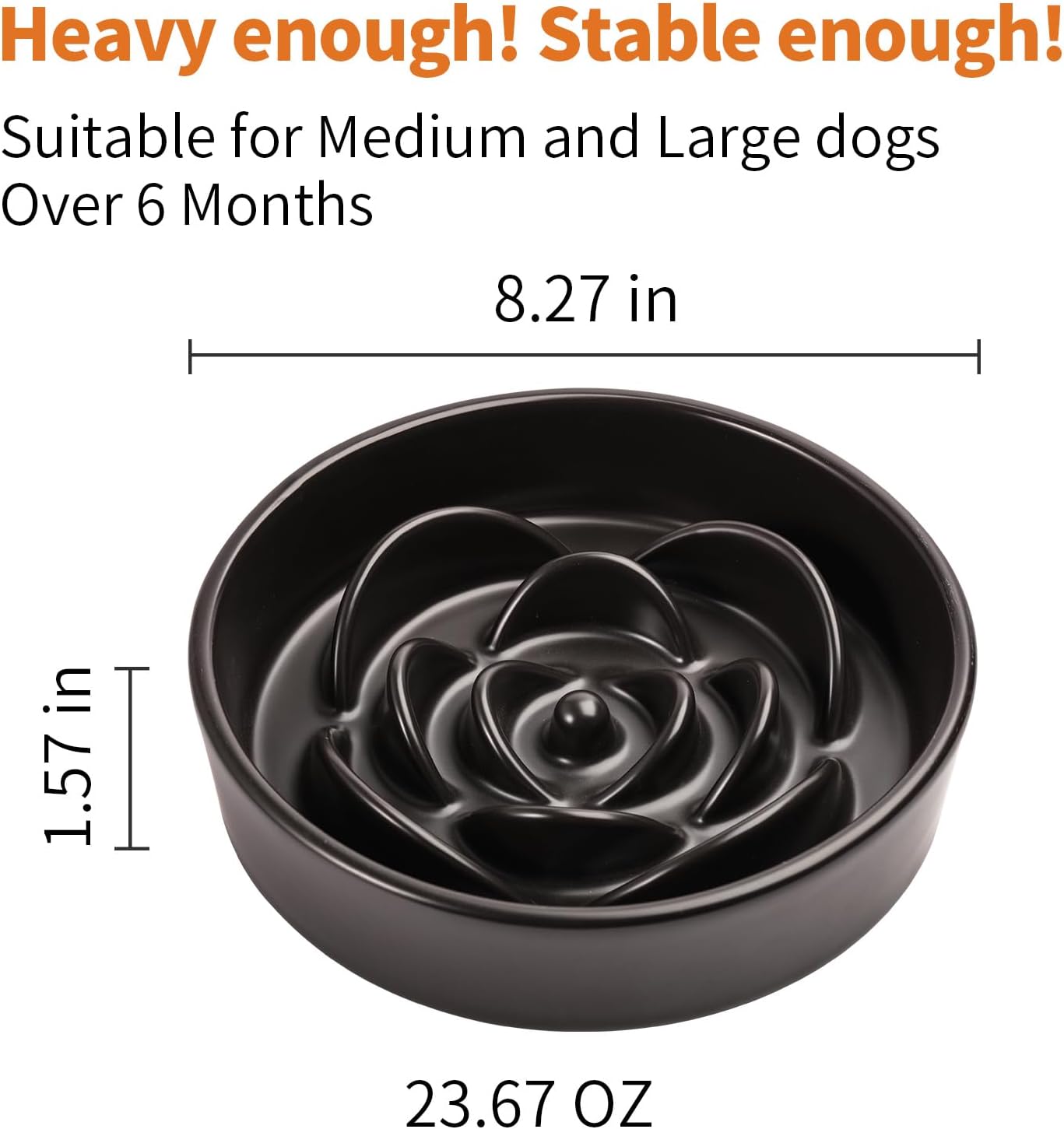Black Ceramic Dog Bowl Slow Feeder for Medium and Large Breed,1.5 Cup 8.26 in Slow Feeding Bowl,Puzzle Dog Food Bowl for Fast Eater,Maze Dish for Fast Eater