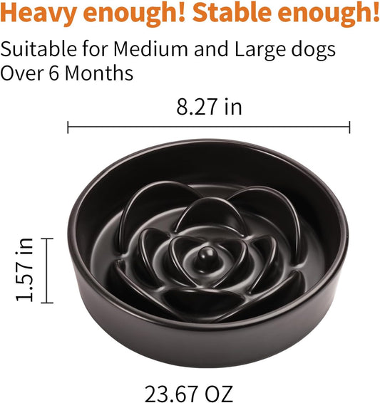 Black Ceramic Dog Bowl Slow Feeder for Medium and Large Breed,1.5 Cup 8.26 in Slow Feeding Bowl,Puzzle Dog Food Bowl for Fast Eater,Maze Dish for Fast Eater