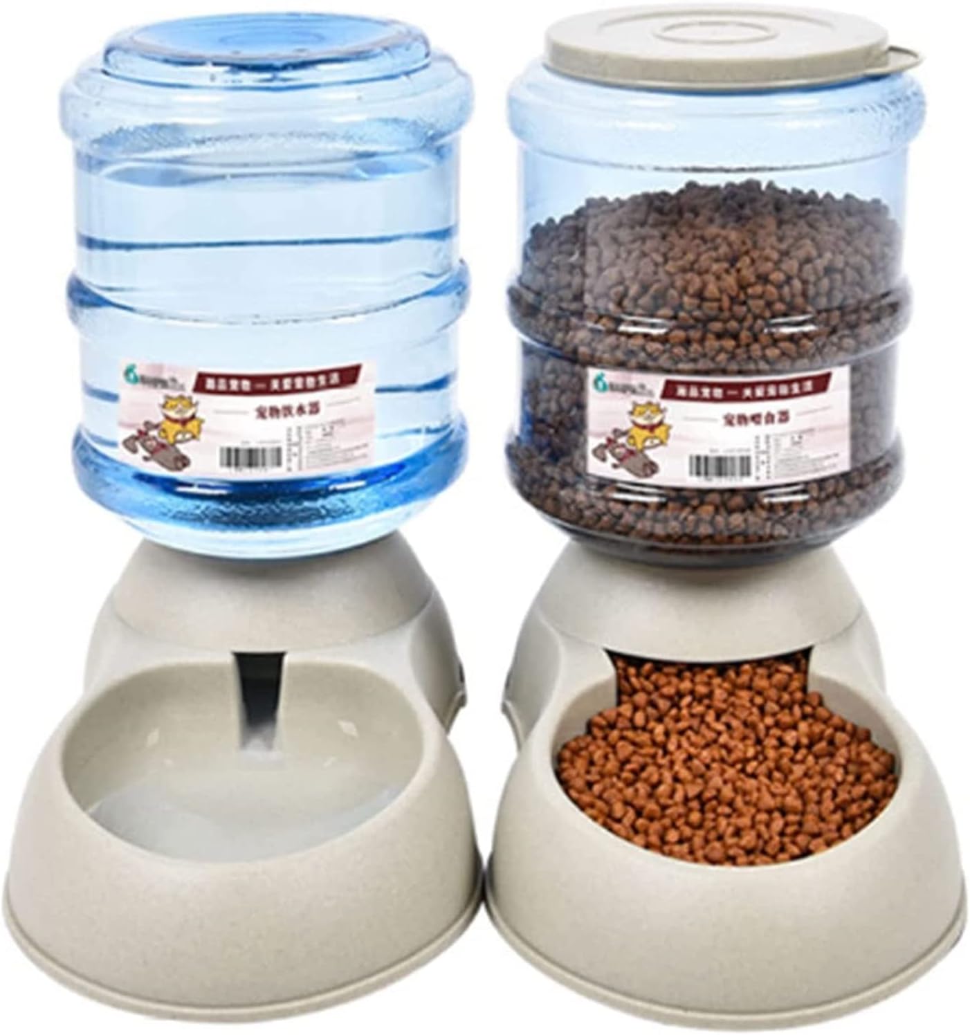 Dispenser Automatic SelfDispensing Pet Feeder and Water Dispenser Set Gravity Water and Food Dispenser, Dog, Cat Unplugged 3.75L Feeder and 3.7 L Pet Waterer cat Fountain (Color : Pink) (Grey)