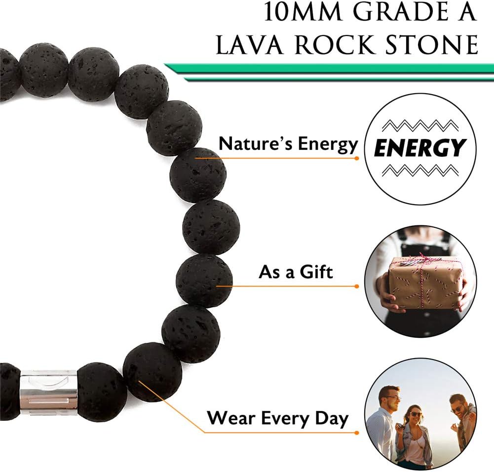 Morchic 10mm Natural Stone Mens Stretch Bracelet, Genuine Energy Semi Precious Gemstone Beads Classic Birthday Gift 8 Inch