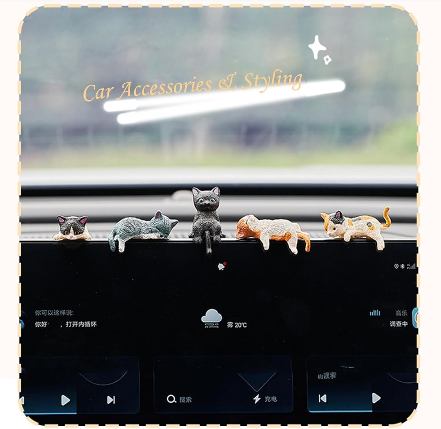 Cat Car Interior Accessories Dashboard Decorations, Set of 12 Cute Car Dash Decor Rearview Mirror Ornament for Women Girl Cute Anime Decor for Home Garden Office