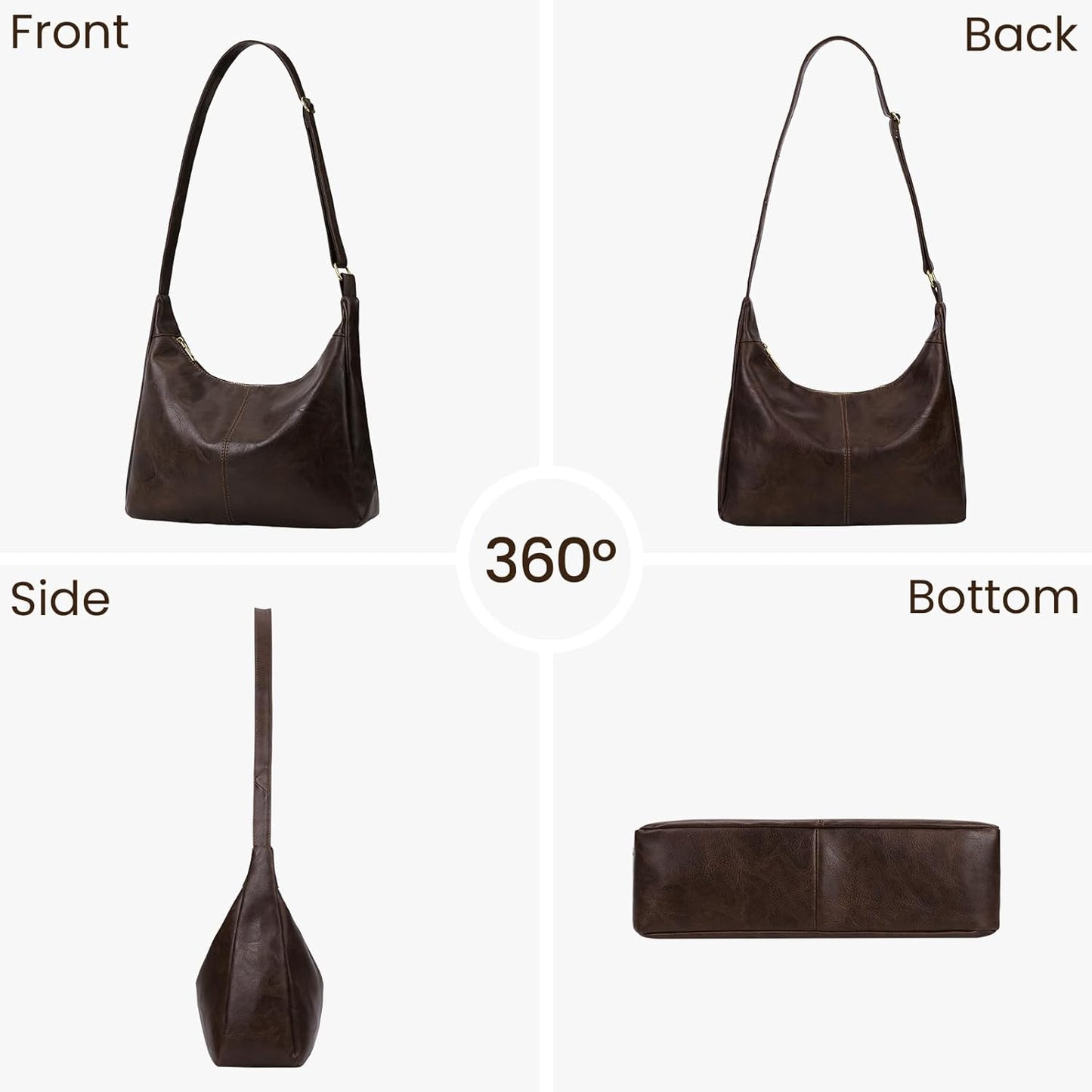 Slouchy Hobo Bags for Women Shoulder Handbag Leather Brown Purse Crossbody Handbag Daily Slouchy Tote Purses