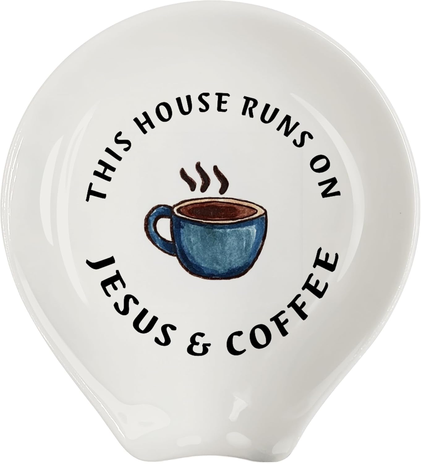 Coffee Spoon Rest, Coffee Bar Accessories & Spoon Holder, Coffee & Jesus Ceramic Spoon Holder for Coffee Lovers Gifts for Friend Wife Husband Sister (White-2)