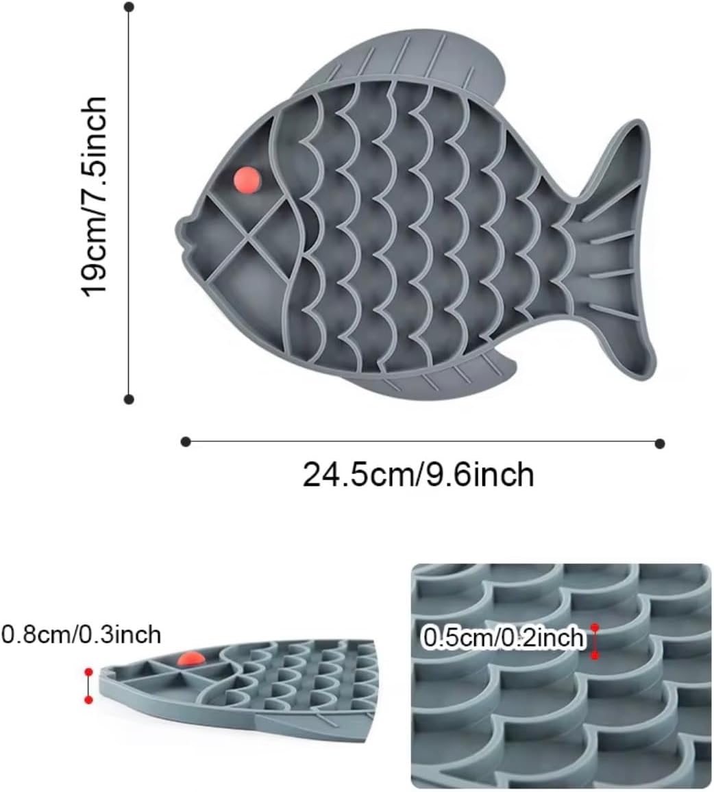 Trendy Paws Slow Feed Training Bowl, Fish Shaped Silicone Pet Feeding Plate (Blue)