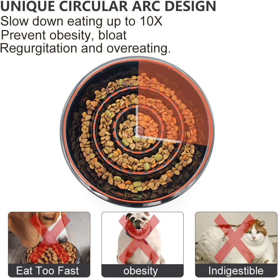 GH Ceramic Slow Feeder Dog Bowl, 3 Cups, 2 Pet Flying Discs Included - Black