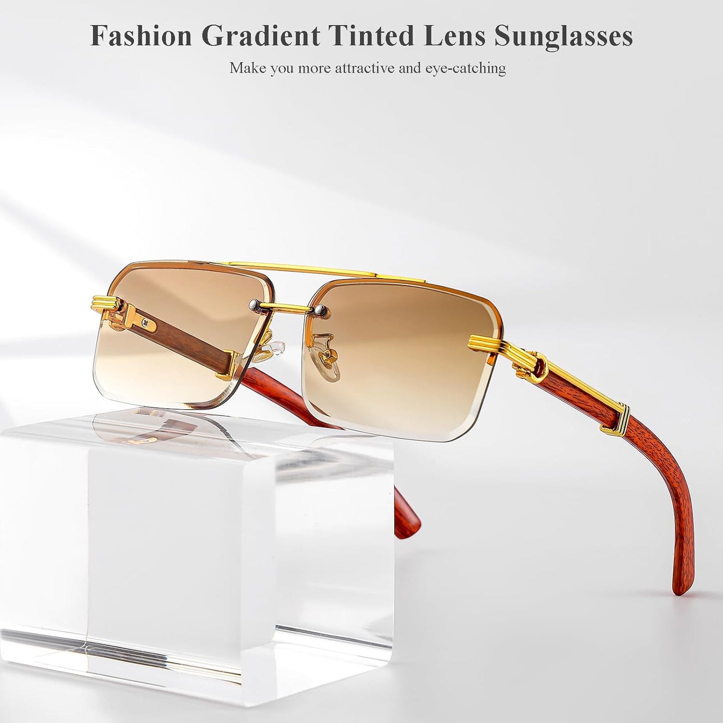 Gleyemor Mens Sunglasses Fashion Rimless Rectangle Sunglasses Square Frameless Sunglasses for Men