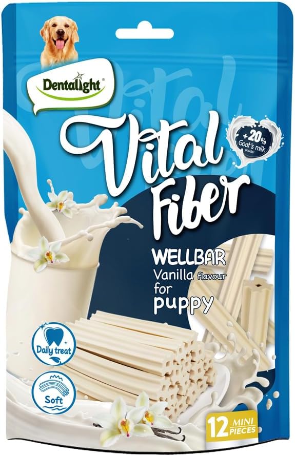Faywell Vital Fiber Wellbar Puppy Chew Treats, Contain Goat Milk Powder, Rich in Calcium and Protein, Soft Vanilla Texture, 80g