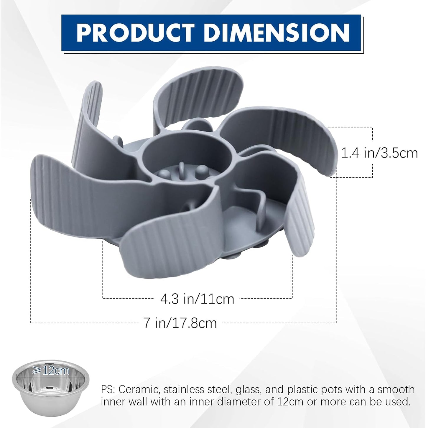 Slow Feeder Dog Bowl Insert, Flower Design Slow Feeder Insert, Anti-Choking Pet Food Dish for Large Medium Small Breed Dogs, Gray
