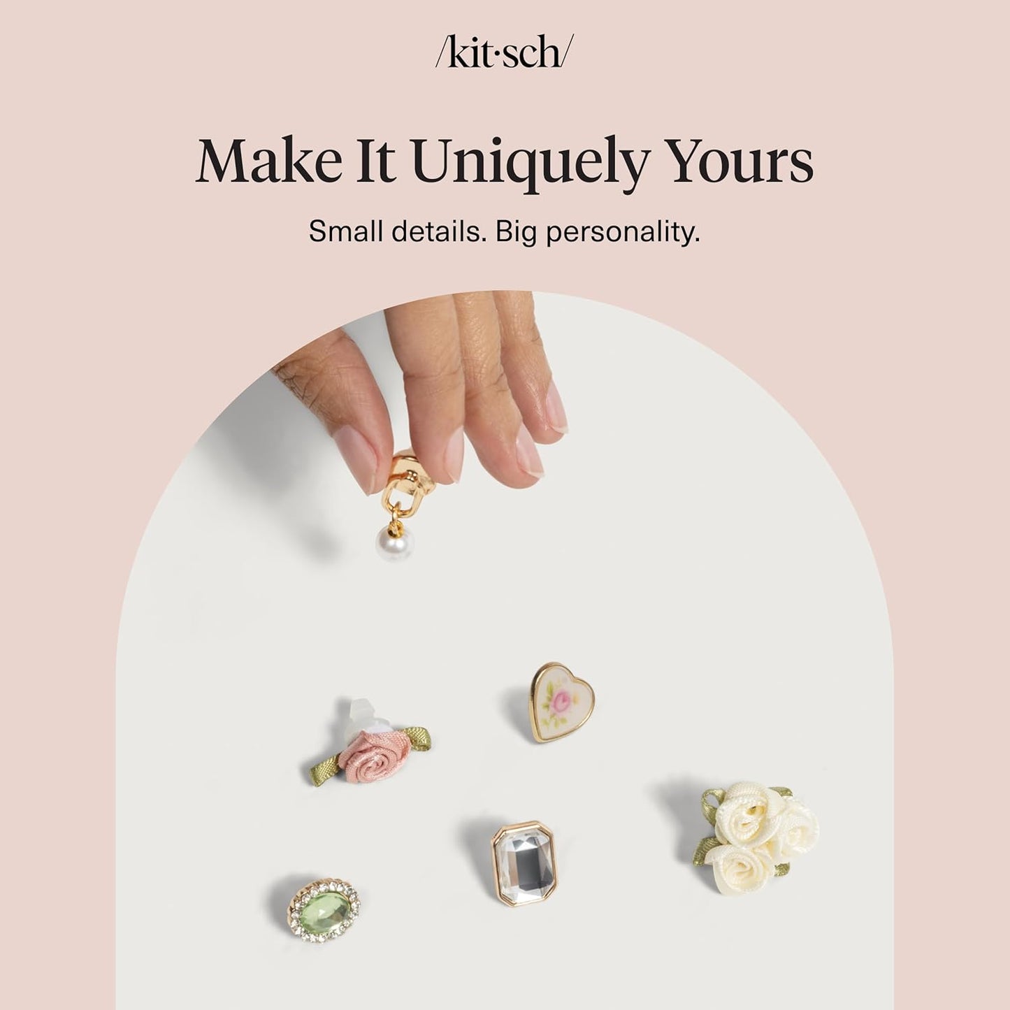 KitschPop™Charm Sets – Interchangeable Charms For Hair Clips, Hair Brushes | Durable Assorted Cute Charms | Compatible with KitschPop™ Hair Accessories - Vintage Ivory, 6pcs