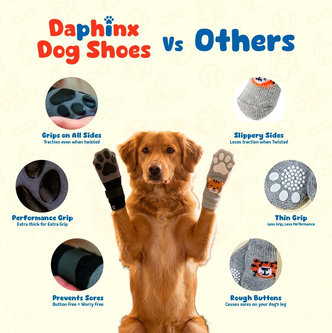 Dog Shoes, Booties, Boots & paw Protectors, Small, Medium and Large Size Dogs. Puppy Shoes for Summer hot Pavement, Snow, rain and Hiking. Anti-Slip Dog Socks for Hardwood Floors, no Lick (M)