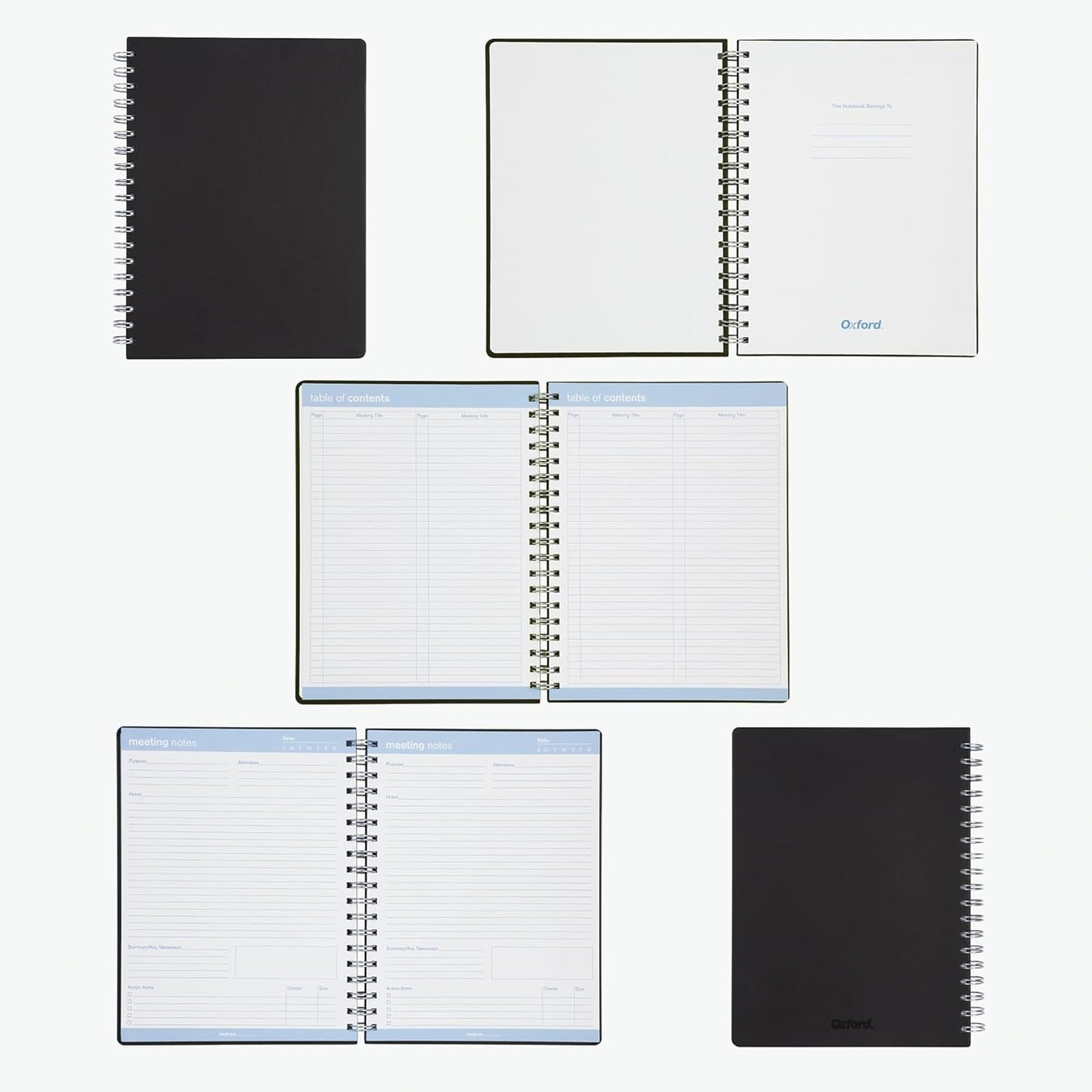 Oxford Meeting Notebook, Undated, Customizable Work Notes, Spiral Bound, Black Cover, Heavyweight 32 lb. White Paper, 7.5" x 10", 160 Pages (63830)