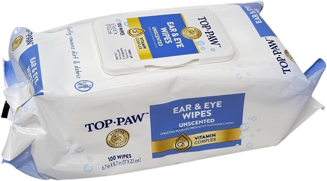 TOP PAW Ear and Eye Wipes Unscented, 100 Count, for Dogs