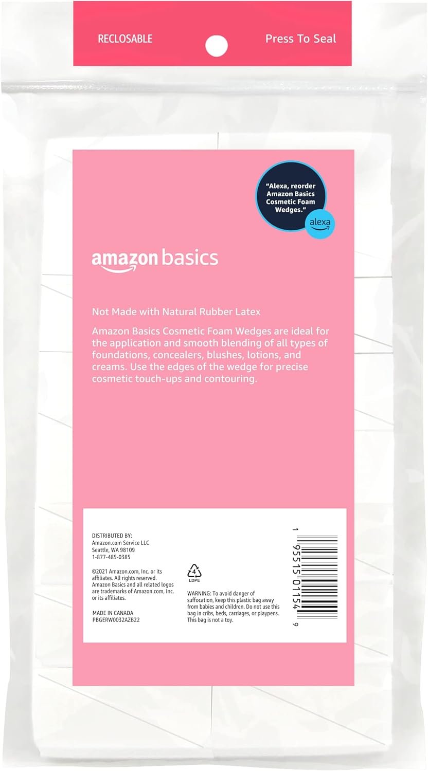 Amazon Basics Cosmetic Foam Wedges for Makeup Application and Blending, 32 Count