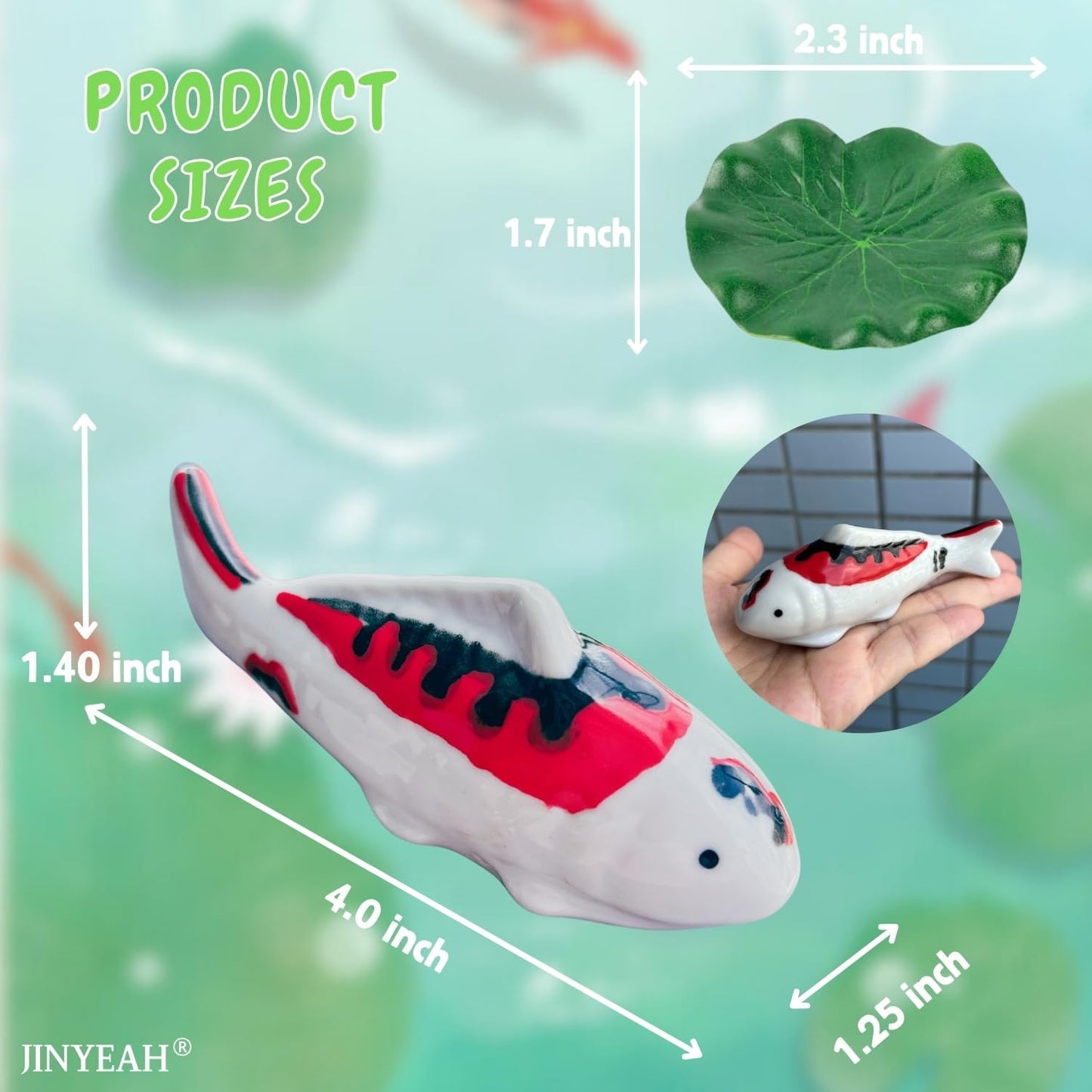 Ceramic Koi Fish Pond Decor 4″ Fake Fish Floating Aquarium Decor Floating Koi Pond Swimming for Birdbath Pond Fountain Fake Aquarium Tea Pet