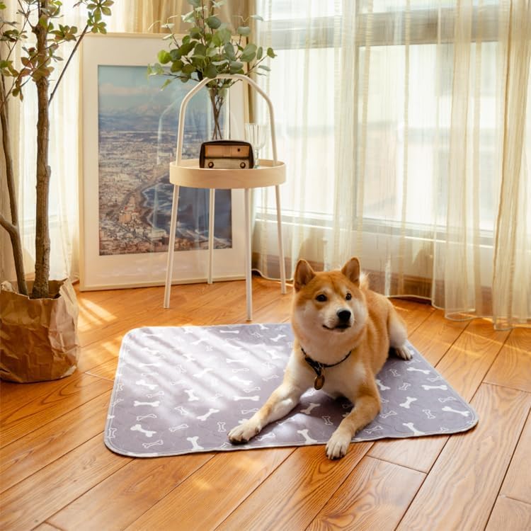 4 Pack 18"x24" Washable Pee Pads for Dogs, Super Absorbent Reusable Training Dog Pads with Bone Print, Non-Slip Potty Pads for Whelping, Playpen, Crate, Bed