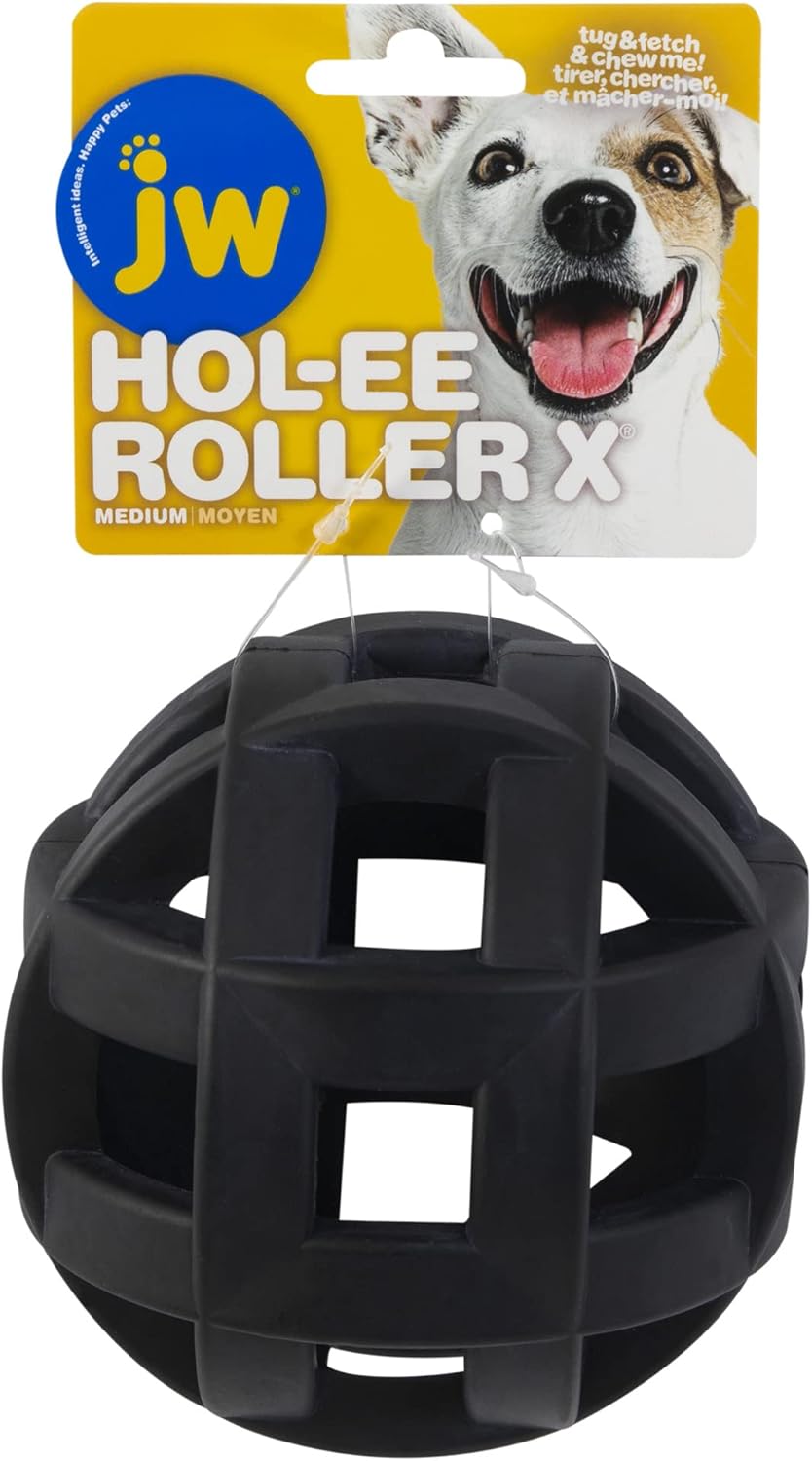 JW Pet Hol-ee Roller Extreme Dog Toy Puzzle Ball, Natural Rubber, Medium (4.5 Inch Diameter), Colors May Vary