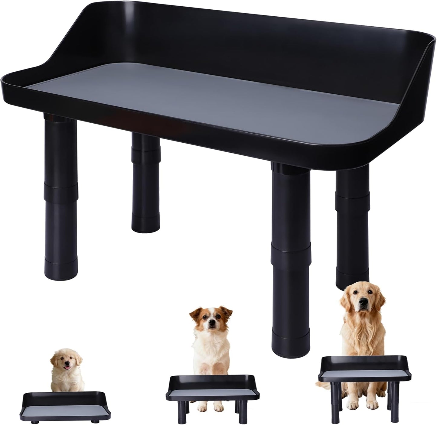 Dog Food Bowls Elevated, 3 Heights ((0.9''/4.7''/8.45'') Adjustable Raised Dog Bowl Stand with 16.73''W Splash Guard & Non-Skid Feet for Small Medium Large Dogs, No Bowl Included
