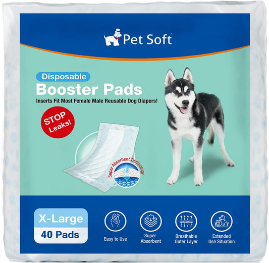 Pet Soft Dog Diaper Liners - Disposable Dog Diaper Booster Pads for Male & Female Dogs fit Most Dog Wraps and Belly Bands Up-Graded (Blue, XL-40ct)